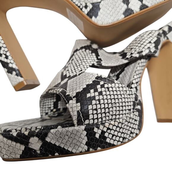 Ego Snakeskin Print Black and white Sandal Square Toe High Heel Size 9 US - Picture 4 of 8